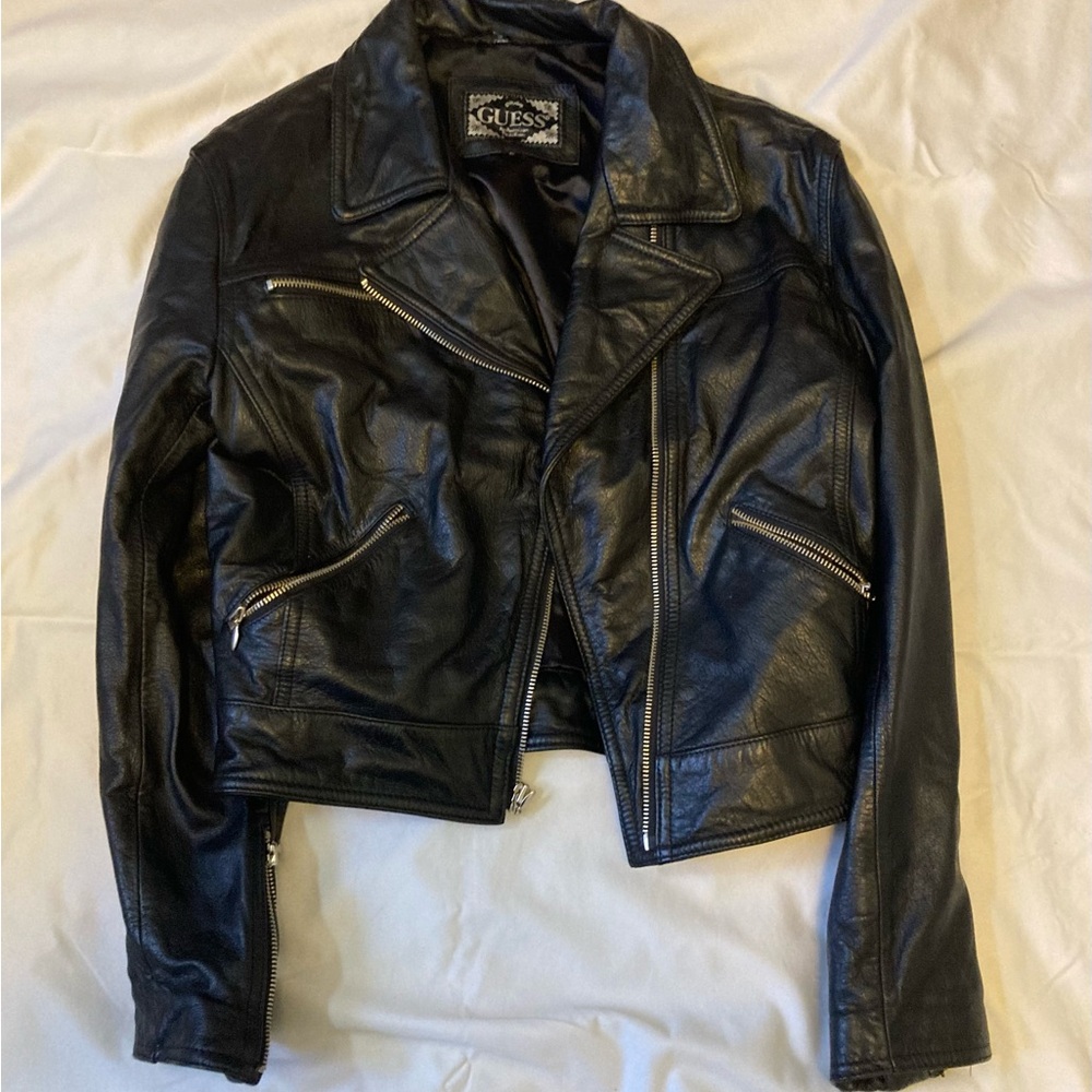 Guess Black Leather Motorcycle Jacket